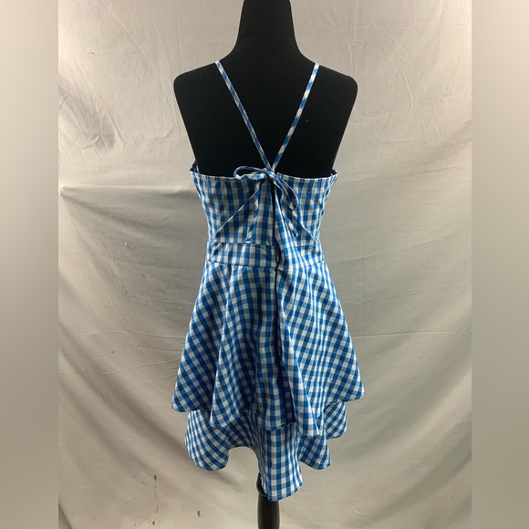 Gingham Print Tie Backless Halter Neck Ruffle Hem Dress - Picture 8 of 8